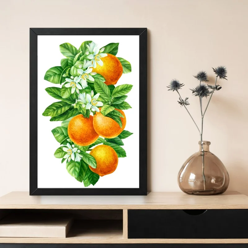 Poster ramo di arance e fiori in acquerello • Wallissimo®