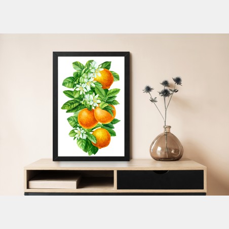 Poster ramo di arance e fiori in acquerello • Wallissimo®