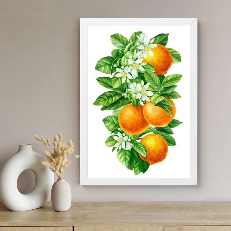 Poster ramo di arance e fiori in acquerello • Wallissimo® Poster ramo di arance e fiori in acquerello • Wallissimo®