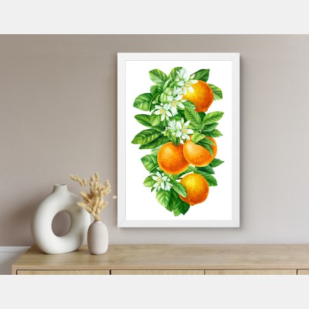 Poster ramo di arance e fiori in acquerello • Wallissimo®