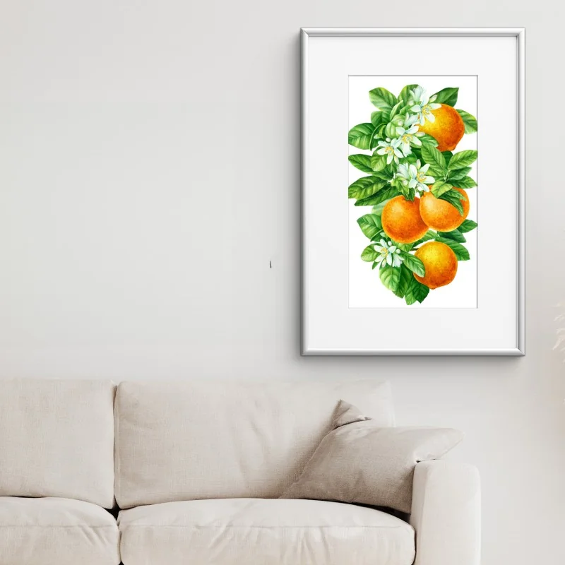 Poster ramo di arance e fiori in acquerello • Wallissimo®