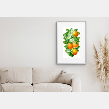 Poster ramo di arance e fiori in acquerello • Wallissimo®