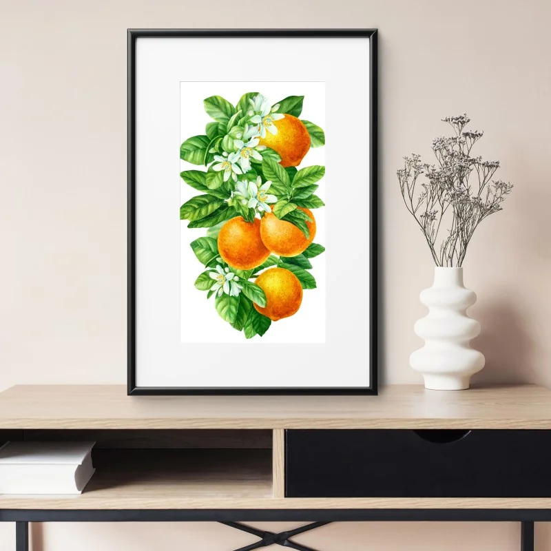 Poster ramo di arance e fiori in acquerello • Wallissimo®