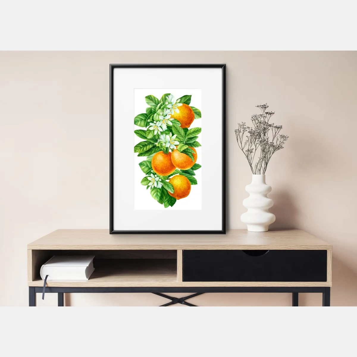 Poster ramo di arance e fiori in acquerello • Wallissimo®