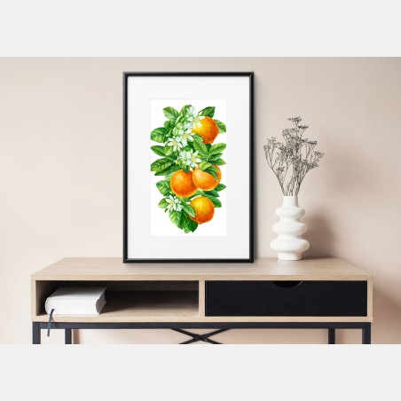 Poster ramo di arance e fiori in acquerello • Wallissimo®