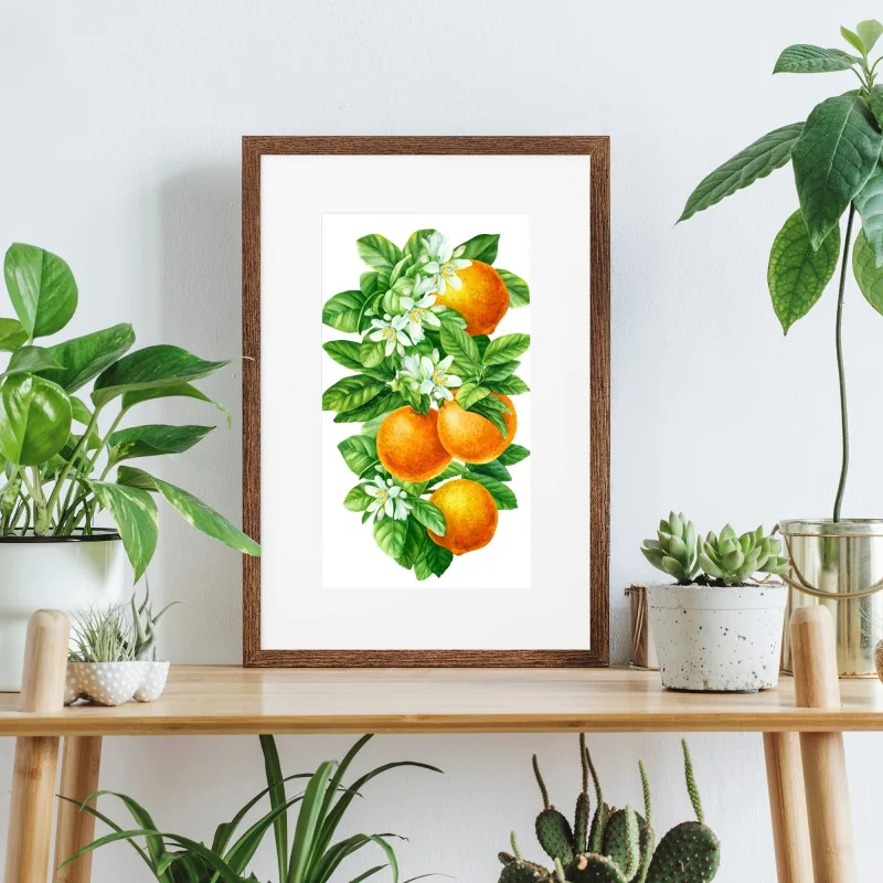 Poster ramo di arance e fiori in acquerello • Wallissimo®