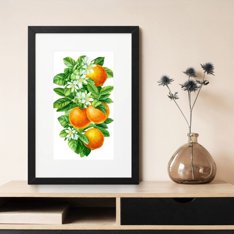 Poster ramo di arance e fiori in acquerello • Wallissimo® Poster ramo di arance e fiori in acquerello • Wallissimo®