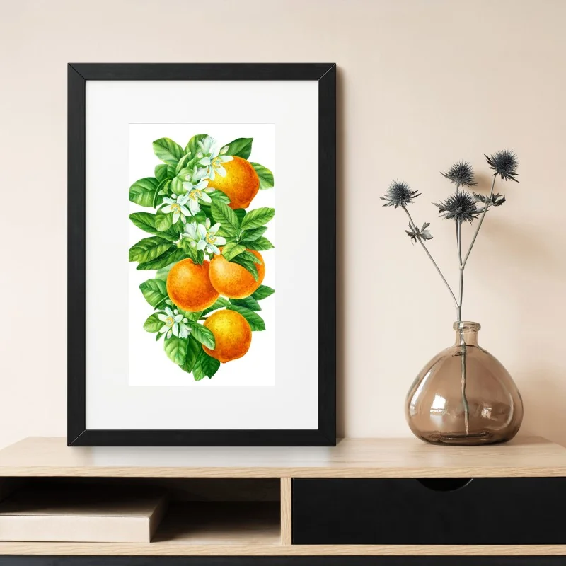 Poster ramo di arance e fiori in acquerello • Wallissimo®