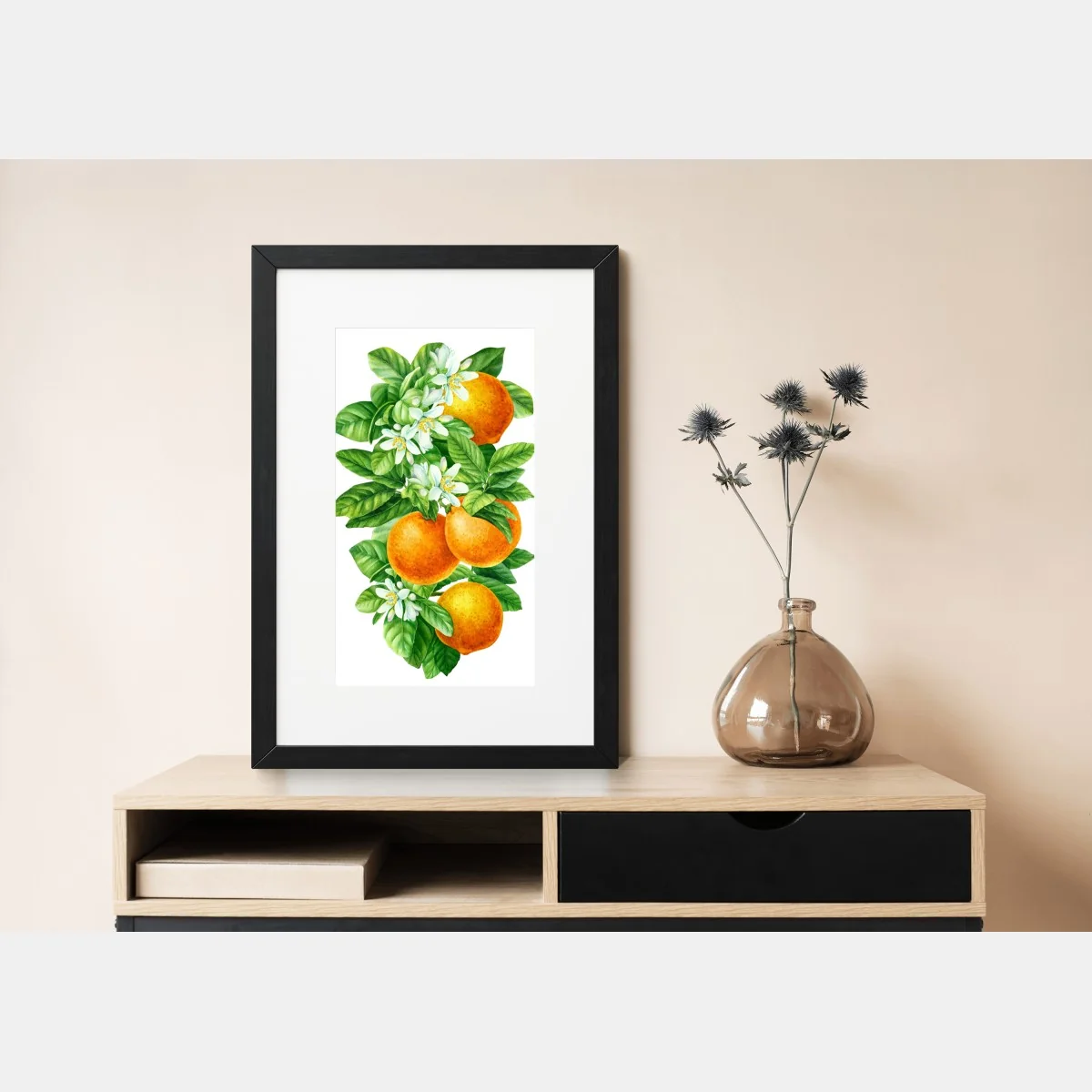 Poster ramo di arance e fiori in acquerello • Wallissimo®