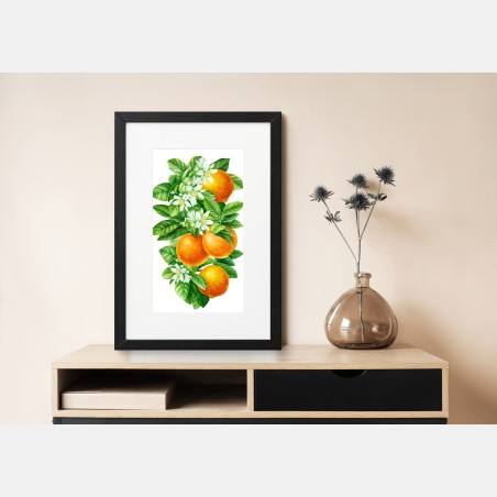Poster ramo di arance e fiori in acquerello • Wallissimo®
