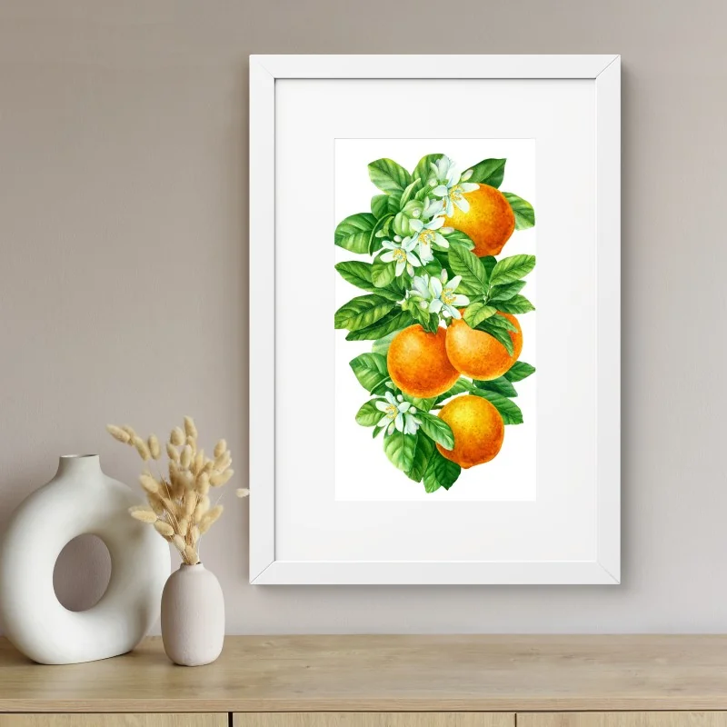 Poster ramo di arance e fiori in acquerello • Wallissimo®