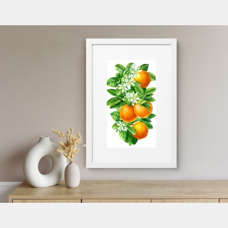 Poster ramo di arance e fiori in acquerello • Wallissimo®