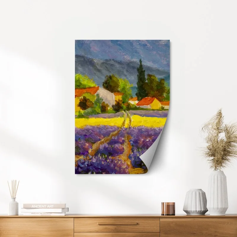 Poster tramonto sui campi di lavanda • Wallissimo® Poster tramonto sui campi di lavanda • Wallissimo®
