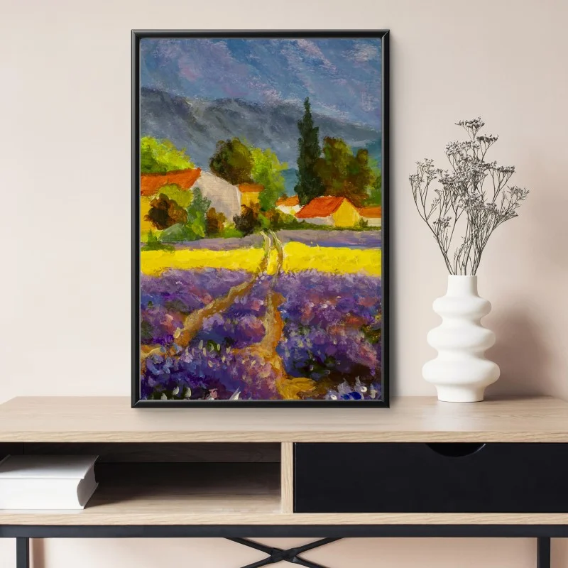 Poster tramonto sui campi di lavanda • Wallissimo® Poster tramonto sui campi di lavanda • Wallissimo®