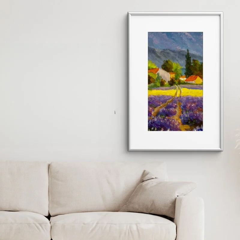 Poster tramonto sui campi di lavanda • Wallissimo® Poster tramonto sui campi di lavanda • Wallissimo®