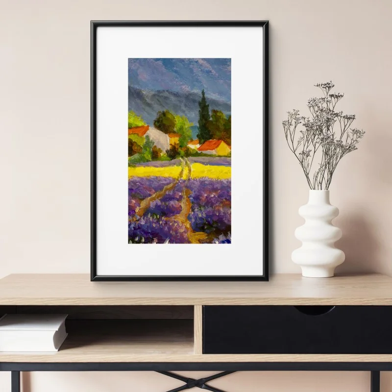 Poster tramonto sui campi di lavanda • Wallissimo® Poster tramonto sui campi di lavanda • Wallissimo®
