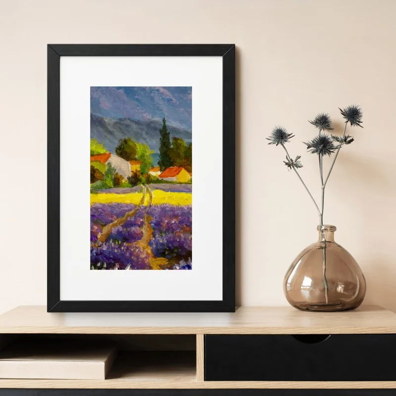 Poster tramonto sui campi di lavanda • Wallissimo® Poster tramonto sui campi di lavanda • Wallissimo®