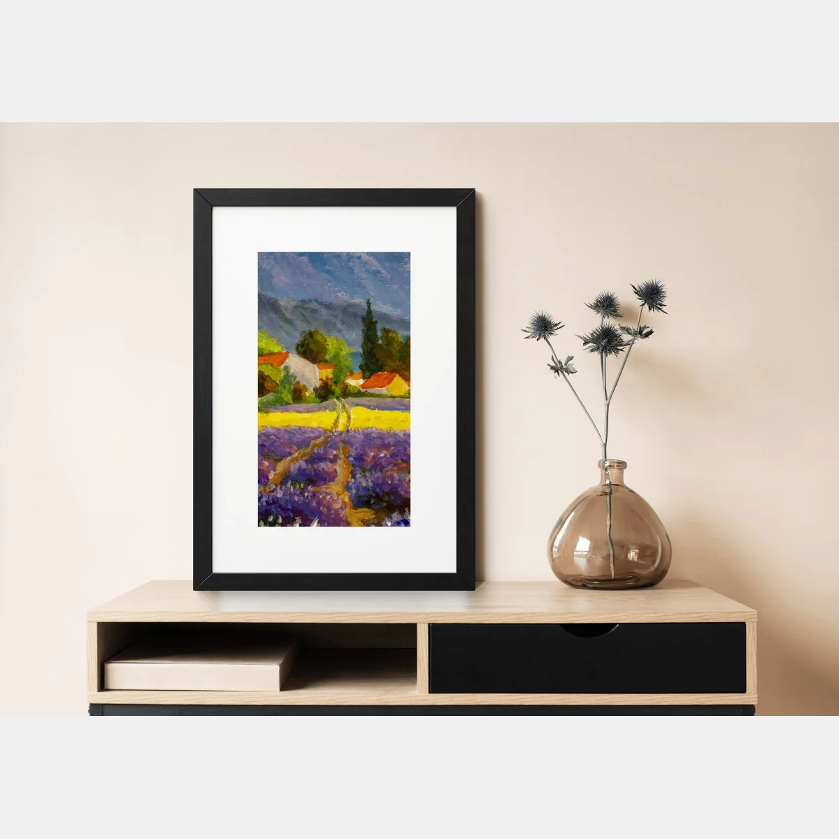 Poster tramonto sui campi di lavanda • Wallissimo® Poster tramonto sui campi di lavanda • Wallissimo®