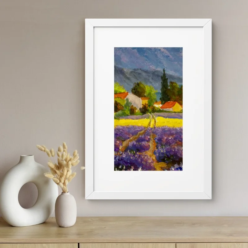 Poster tramonto sui campi di lavanda • Wallissimo® Poster tramonto sui campi di lavanda • Wallissimo®